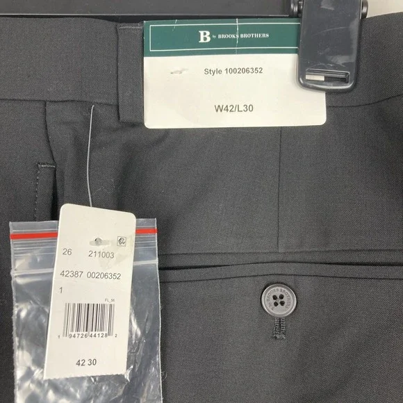 Brooks Brothers Mens Classic fit Dress Pants 42W 30L Black Solid Stretch Wool - Picture 2 of 8